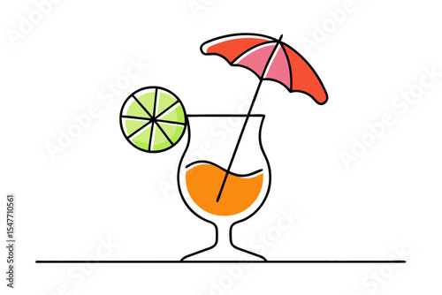 Cocktail Drink with Umbrella and Citrus Slice Vector