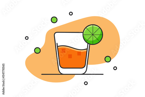 Whiskey on the Rocks with Lime Slice Vector Art