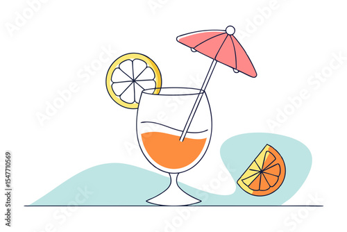 Refreshing Cocktail with Umbrella Garnish Vector Art