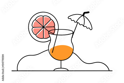 Tropical Cocktail Glass with Citrus Slice Illustration