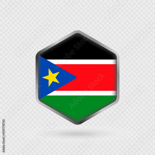 South Sudan Flag Icon in Hexagon Shape.