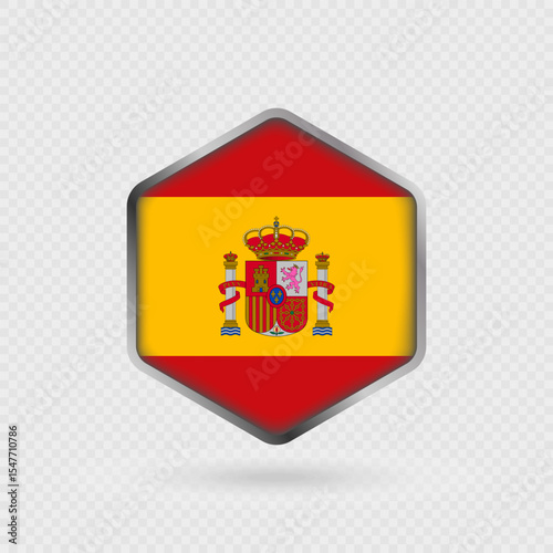 Spain Flag Icon in Hexagon Shape.