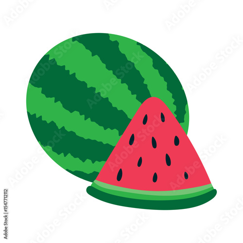 Watermelon fresh crispy whole. Vector illustration of exotic fruit whole and piece of watermelon