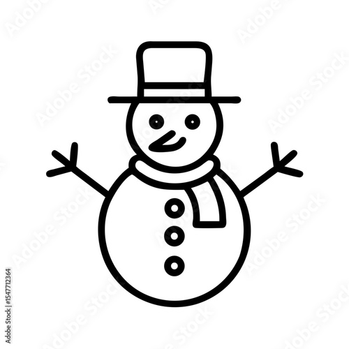 Simple line art illustration of a snowman with top hat and scarf
