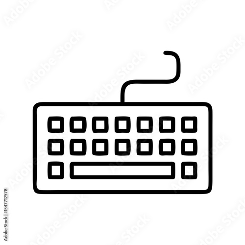 Stylized Keyboard with Cable, Featuring Square Keys and a Simple Design