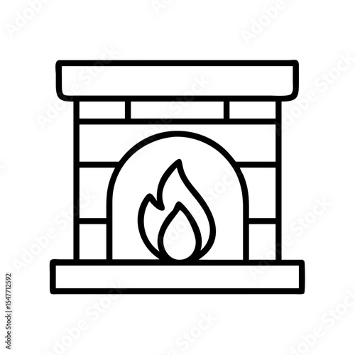 Minimalist Fireplace with Burning Flame, a Cozy Interior Decoration Icon