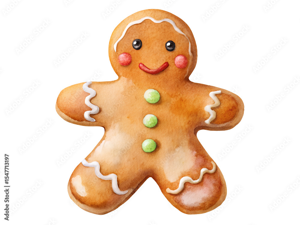 Obraz premium Watercolor Gingerbread Man Cookie Illustration