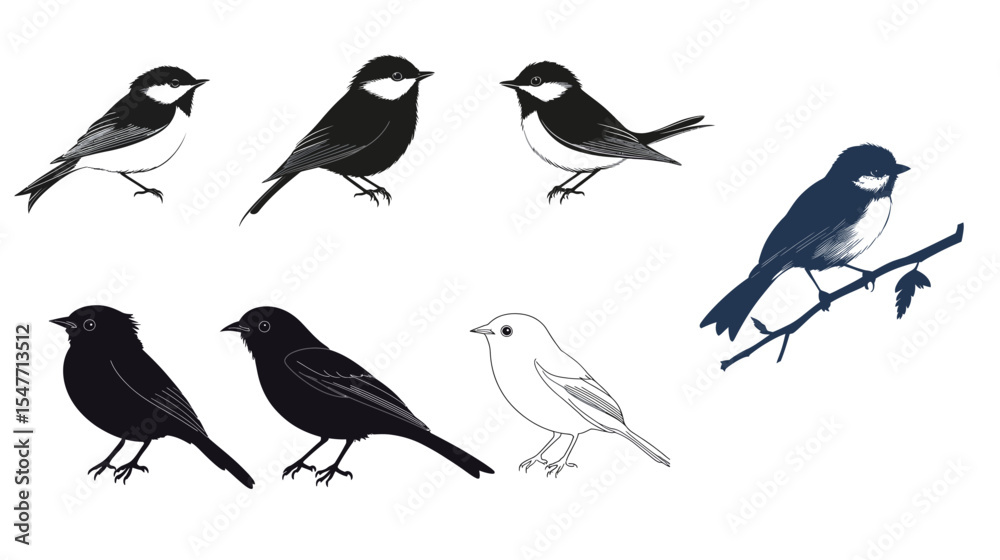 Fototapeta premium Blue Tit bird silhouette vector with smooth line art design, showcasing a simple and elegant bird shape ideal for nature-themed logos, wildlife illustrations, and minimalist digital or print projects 