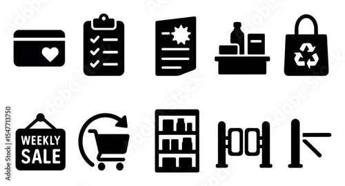 Shopping and retail solid icon set. commerce, transaction, market icons collection