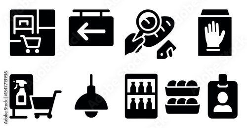 Shopping and retail solid icon set. e-commerce, store, checkout icons solid style