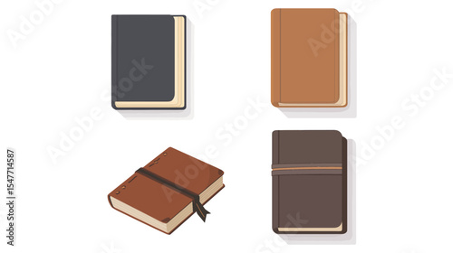 Closed notebook vector illustration with clean minimal design, simple stationery concept showing a bound notebook with visible stitching and cover details, ideal for office, school, and creative work 