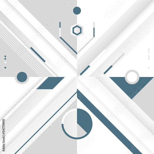 Modern abstract background with geometric shapes, lines, and hexagons in white, blue, and gray for tech and business presentations.