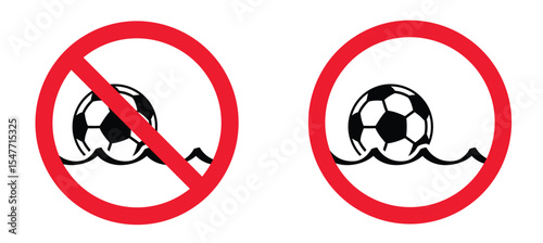 No water ball game. Stop mans playing in water with ball, beach volleyball or football. No allowed, summer sports concept. Swim in the swimming pool. Ban, zone for play, jumping in the water