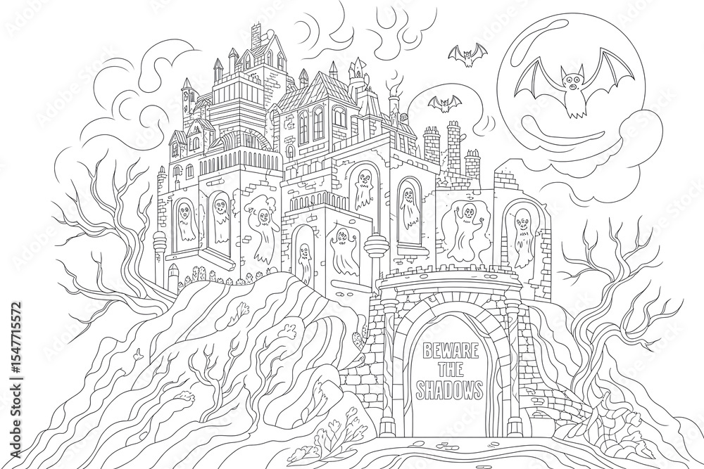 Obraz premium Haunted castle on a hilltop, spooky and mysterious. 