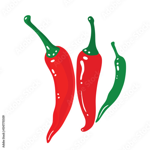 Vibrant vector illustration of three red and green chili peppers on white background