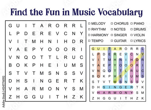 Music Vocabulary Word Search Puzzle with Answers for Educational Fun