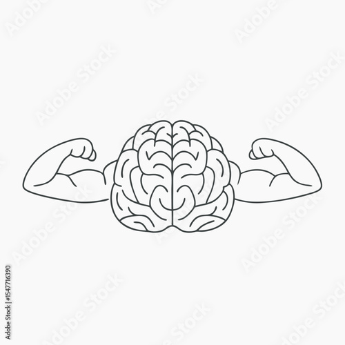 Strong brain concept illustrating mental strength and cognitive power in minimalist vector art