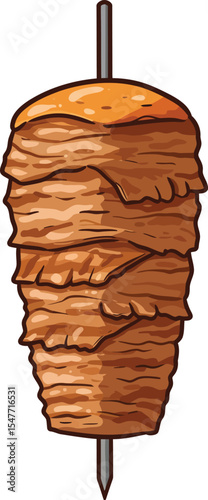 Illustration of a doner kebab cooked on stick, isolated on white background