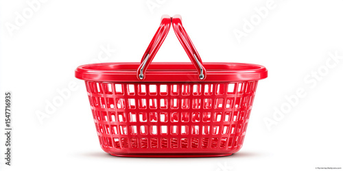 Red Plastic Shopping Basket Oval Shape Two Handles Empty Grocery Container Retail Store Item Bright Crimson Color Household Item