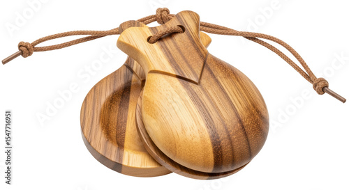 Isolated Pair of Wooden Castanets