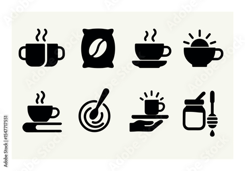 Coffee shop solid icon set. cafe, beverage, breakfast, barista, mug, caffeine icons