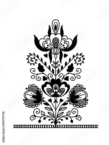 Graphic ethnic floral illustration with Ukrainian folk motifs. Great element for your design