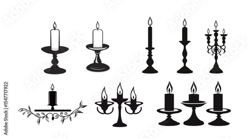 Candle Holder Silhouette Vector – Elegant Vintage Candle Stand Illustration on White Background