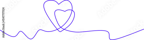 Minimalist one-line drawing of two intertwined hearts. Symbolizing love, connection, romance, and unity, perfect for wedding, Valentine's, or romantic-themed designs and branding.