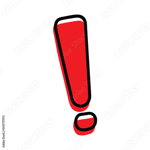 Bold red exclamation mark with black outline warning or important notice vector illustration
