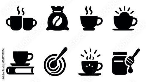 Coffee silhouette icon set. beverage-themed symbols for cafes and coffee shops