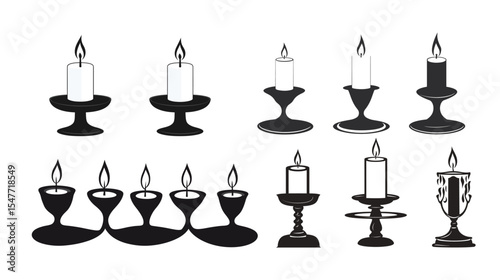 Candle Holder Silhouette Vector – Elegant Vintage Candle Stand Illustration on White Background