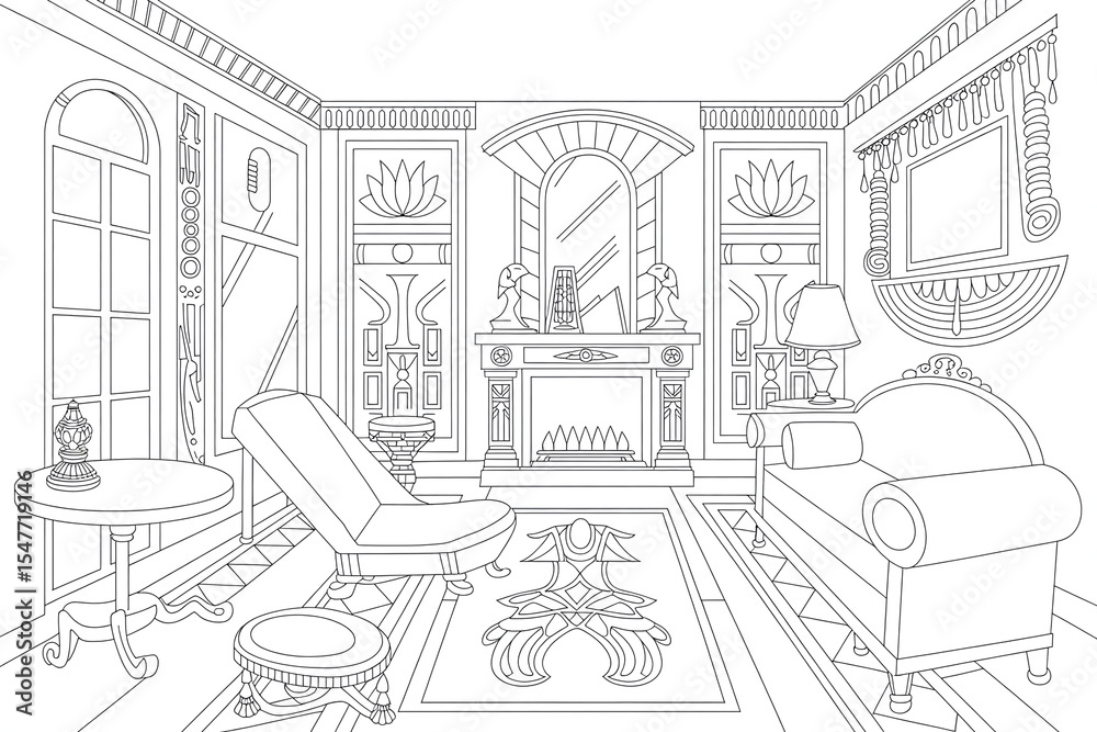 Fototapeta premium Ornate drawing room interior, Egyptian-style decor. 