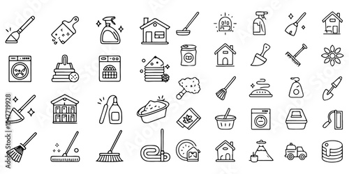Extensive collection of cleaning house and home maintenance icons set, vector art