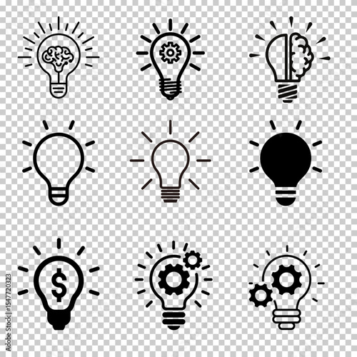 Ideas Icon – Creative Light Bulb Symbol, Innovation and Brainstorming Concept Vector
