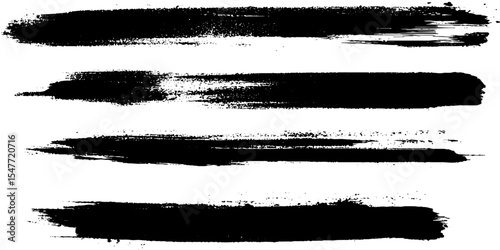 Collection of artistic grungy black paint hand made creative brush stroke set isolated on transparent background. Vector illustration.