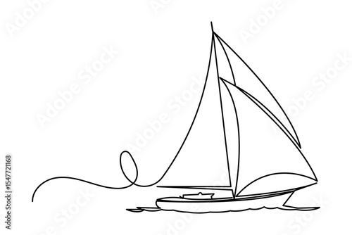 Sailboat icon continuous one line drawing and minimalist style isolate outline illustration
