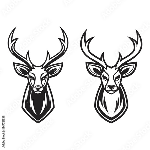 Two black and white deer head logos