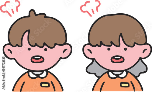 Confused Boys Face to Face – Emotion, Conflict, Expression, Misunderstanding, Cartoon, Kids