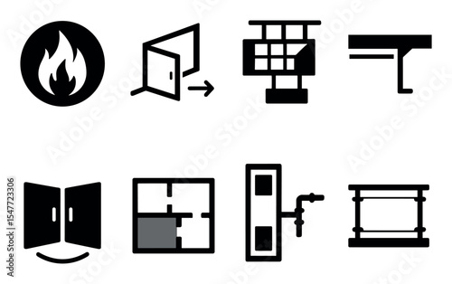 Fire safety solid icon set. emergency, evacuation, protection symbols in solid style