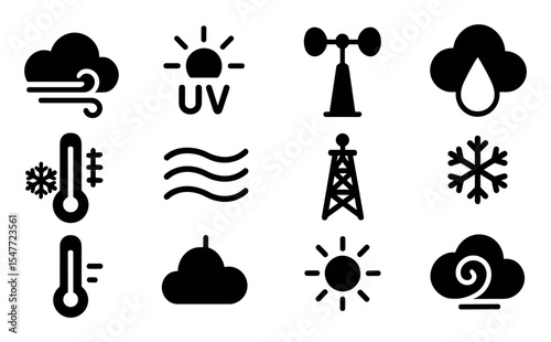 Weather solid icon set. forecast, wind, temperature, cloud symbols in solid style