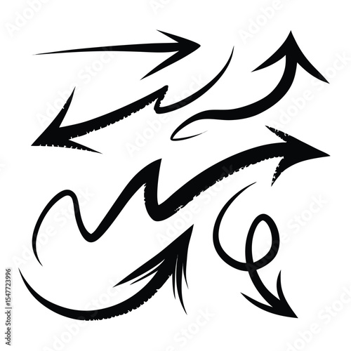 Set of hand drawn black arrow designs providing directions and representing concepts vector illustration