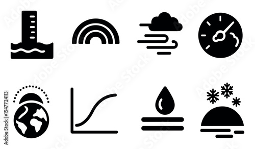 Weather and climate solid icon set: forecast and meteorology essentials