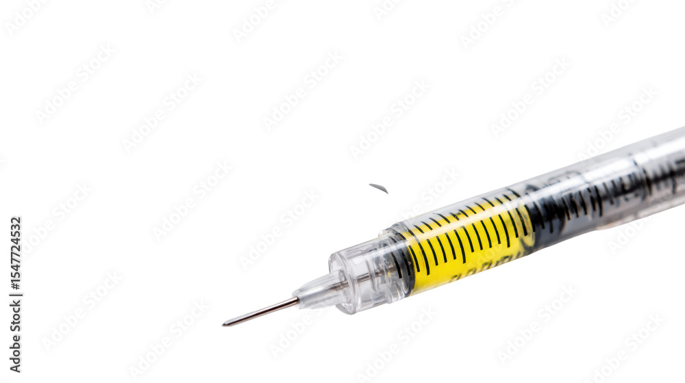Fototapeta premium Syringe with yellow liquid, white isolated background