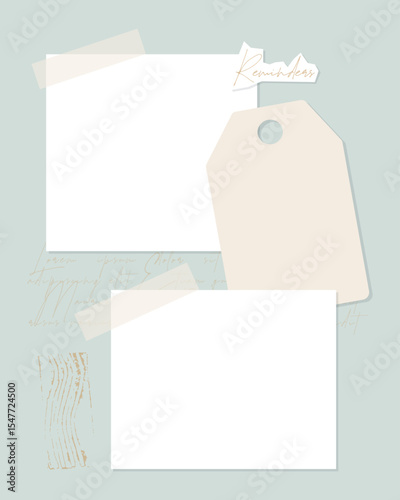 Blank vintage collage for reminder notes, to do list. Scrapbooking style. Text, label, stamp.