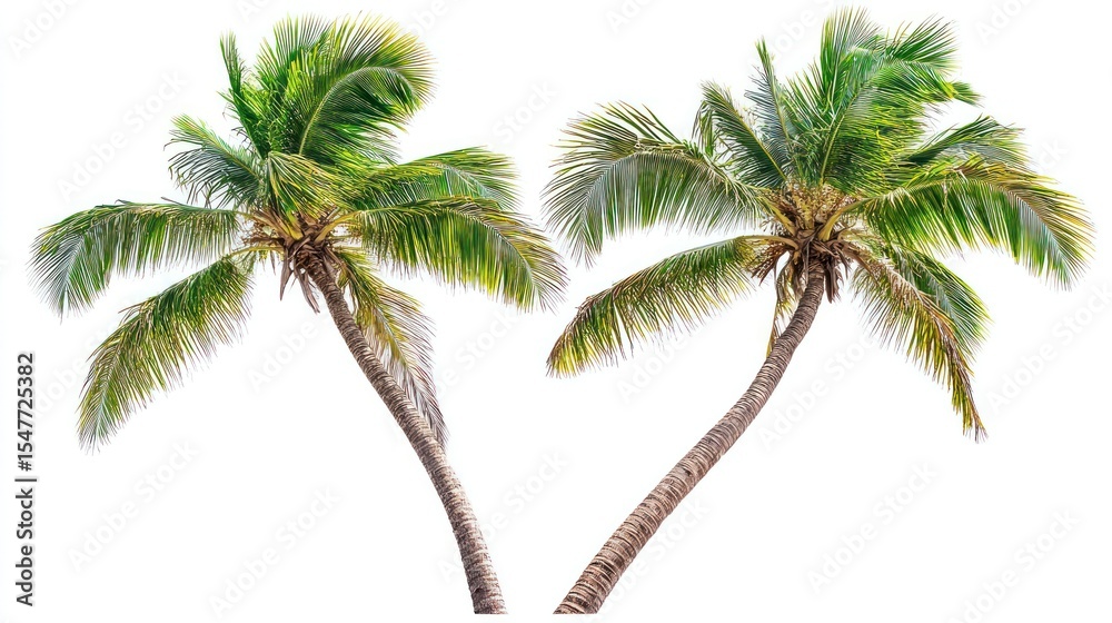 Obraz premium Two coconut palms against white background