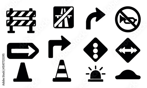 Traffic signage filled icon set. road safety, navigation symbols collection