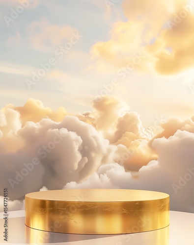 A soft and elegant golden podium with a smooth pastel background creates a calm and luxurious space for product display or branding, perfect for modern and minimalistic presentations.