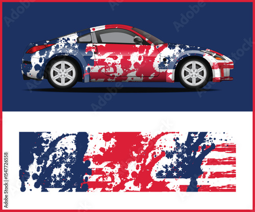 American Flag Car Wrap Design with Grunge Effect