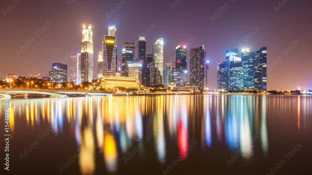 Singapore Cityscape at Night: Stunning Reflections on Water in a Vibrant Urban Scene Singapore Cityscape at Night: Stunning Reflections on Water in a Vibrant Urban Scene