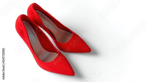 Pair of red high heels shoes on white background